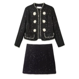 Демисезонное черное шерстяное пальто, юбка, комплект, 2020 года, стиль