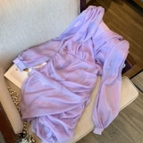 Сиреневое платье, дизайнерский приталенный корсет, юбка, V-образный вырез