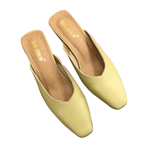 Корейская красивая обувь ~ 2024 Летние новые ленивые толстые каблуки, полуполонные тапочки, носят сказочные сандалии с нежными высокими высокими