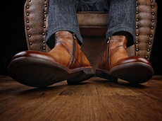 Челси сапоги 气定神闲 欧美复古手工做旧真皮圆头高帮皮鞋厚底英伦切尔西靴男