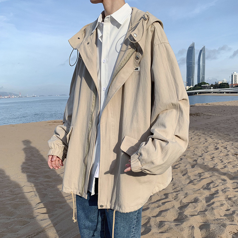 港風潮ins工裝外套男日系復古情侶裝連帽夾克衫2020新款學生上衣