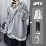 Униформа, свитер, японский жилет, трикотажный комплект без рукавов, свободный крой, V-образный вырез