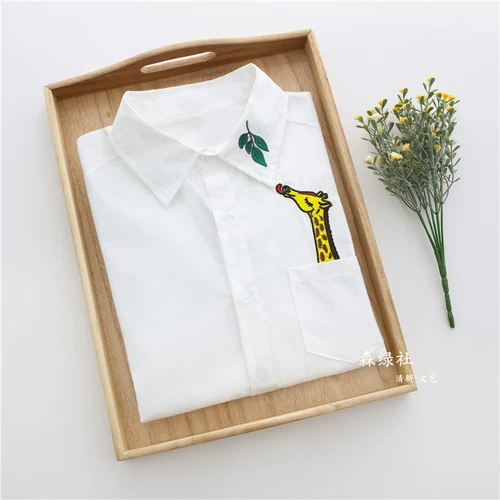 Весенняя хлопковая свежая рубашка, лонгслив для школьников, коллекция 2021, с вышивкой