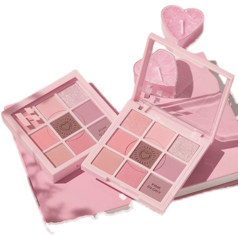 Большое сердце в точечном принте Южная Корея Holika Holika9 тени для век Milk Tea Oat Taro Mud Peach Pearl Misty Fogfine