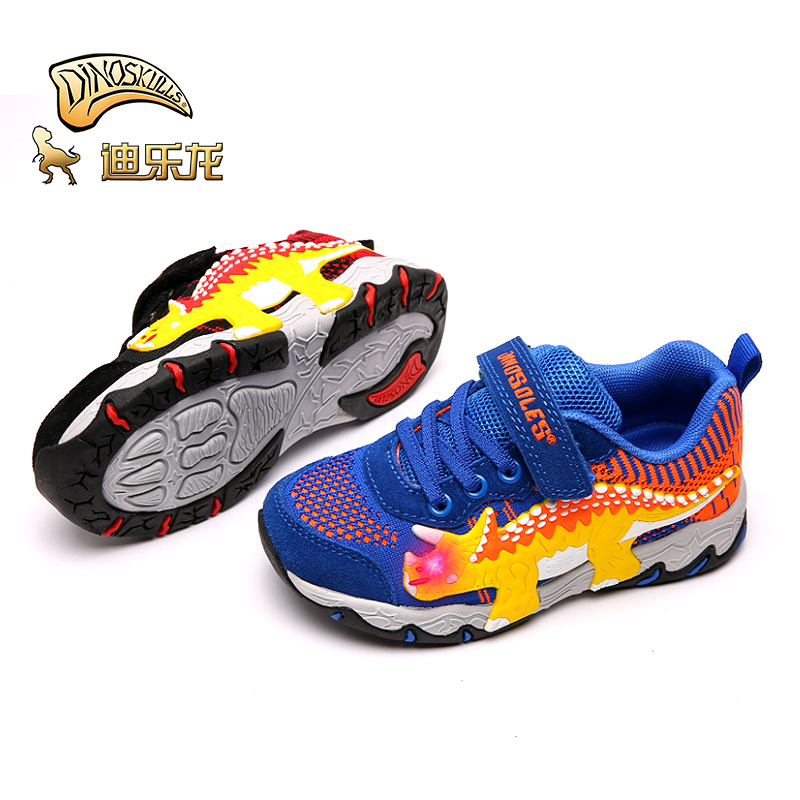 Dillon Children's Shoes Dinosaur Tyrannosaurus Rex Shoes Boys Mesh Shoes Sports Casual Leather Shoes Flash Light