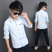 Quần áo trẻ em boy 15 áo mùa hè dài tay con lớn 12 tuổi của trẻ em áo 10 Hàn Quốc phiên bản của áo sơ mi cotton mỏng triều