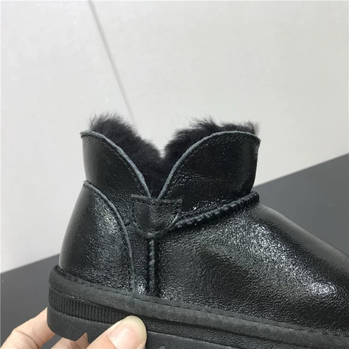 Зимние нескользящие модные кожаные короткие сапоги на плоской подошве, 2019, из натуральной кожи, круглый носок