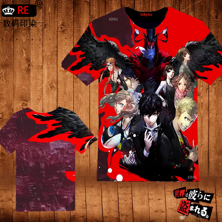 Anime Persona 5 P5 Joker T-shirt Unisex Short Sleeve Tops Casual Full Color #J76