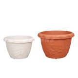 Ali Flowl круглый цветочный горшок № 4-14 Многолетний горшок с маленьким цветочным горшком Матовая текстура рельеф