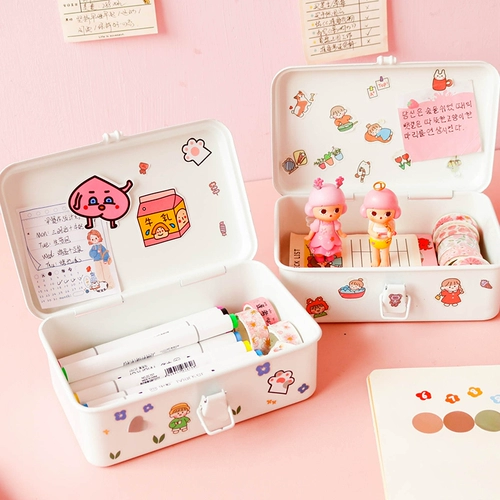 Брендовая настольная жестяная коробка, канцтовары, коробка для хранения, печать, лента, ящик для хранения, Южная Корея