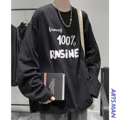 2020秋季新款潮流個性字母印花黑色長袖T恤套頭上衣