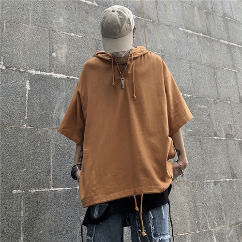 Solid color and loose summer fashion brand Hoodie trend lovers short sleeve T-shirt for men