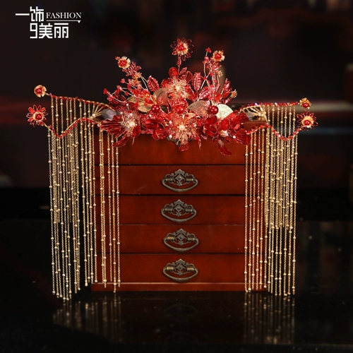 Красный аксессуар для волос для невесты с кисточками, китайский стиль