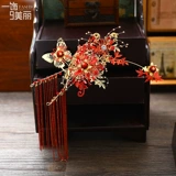 Аксессуар для волос для невесты, красный комплект с кисточками, китайский стиль