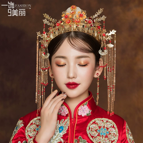 Традиционный свадебный наряд Сюхэ для невесты, аксессуар для волос, ювелирное украшение, платье, аксессуары, китайский стиль, дракон и феникс
