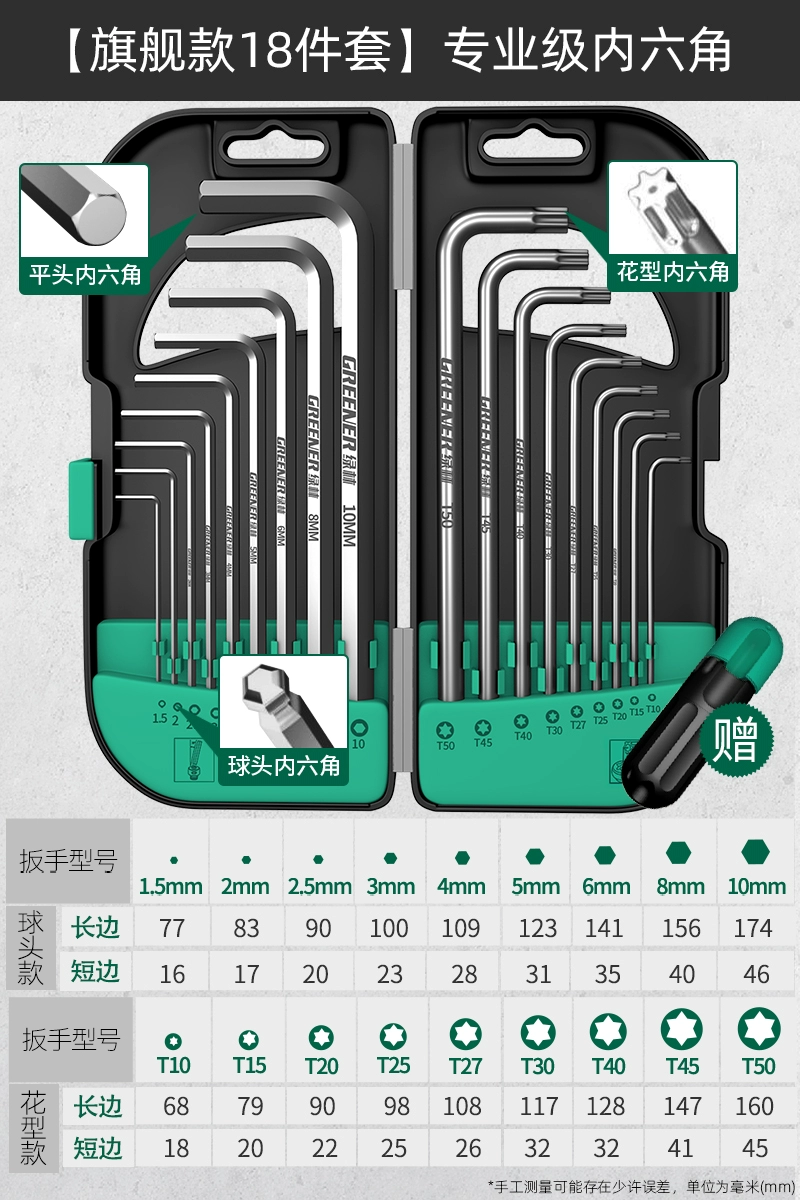 Bộ cờ lê lục giác rừng xanh tuốc nơ vít 6 góc đa năng của Đức lục giác chìa khóa tự động dụng cụ lục giác lục giác 