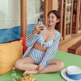 Раздельный лонгслив, купальник, комплект, бюстгальтер пуш-ап, высокая талия, 3 предмета