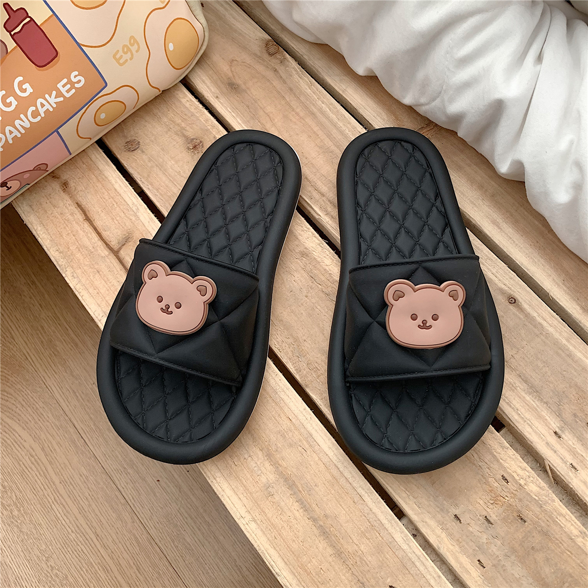 Diamond & Bear Head & BlackSliver lovely Cartoon slipper female summer ins Girlish heart household non-slip Deodorization lovers Thick bottom Sandals Wear out