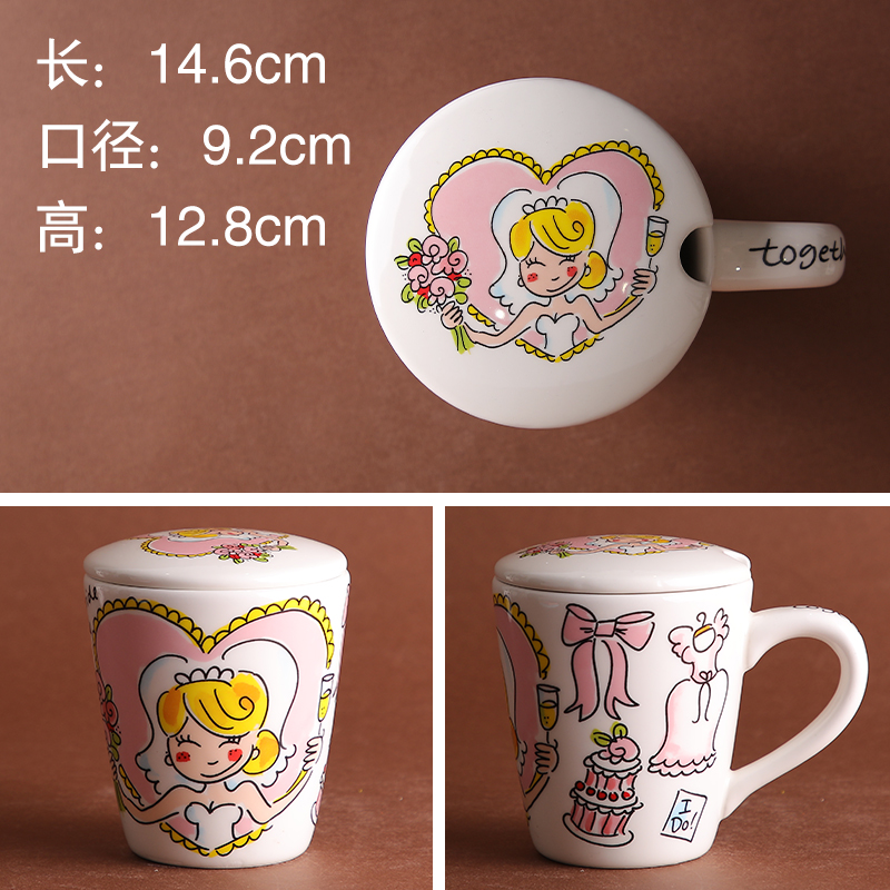 Bridal Mug With LidBLOND ceramics tableware Netherlands ma'am household Large medium , please Mug Hand painted bitter cups Capping cup coffee cup cover