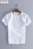 Mùa hè vải lanh trắng áo thun nam tay ngắn màu rắn rộng kích thước lớn áo sơ mi giản dị tròn cổ cotton thoáng khí và áo thun mỏng phần - Áo phông ngắn