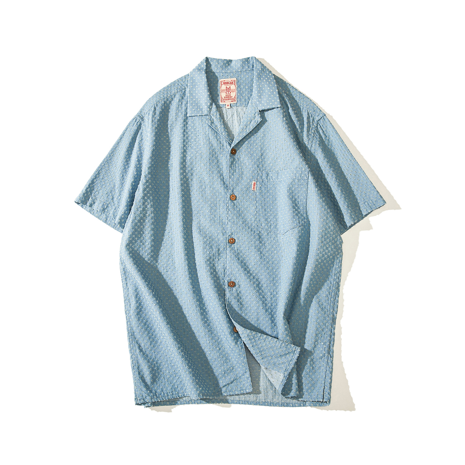 Blue White 9116literature Retro  MBBCAR Original design American style leisure time Amekaji Hawaii Short sleeve shirt