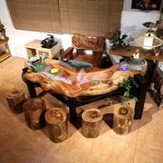 Root khắc bàn ghế trà kết hợp ánh sáng sang trọng mới Trung Quốc bàn ghế trà kết hợp ban công bàn trà và ghế kết hợp nhỏ sáng tạo cổ - Các món ăn khao khát gốc
