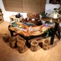 Root khắc bàn ghế trà kết hợp ánh sáng sang trọng mới Trung Quốc bàn ghế trà kết hợp ban công bàn trà và ghế kết hợp nhỏ sáng tạo cổ - Các món ăn khao khát gốc bàn ghế gỗ gốc cây