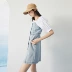 Peacebird cổ vuông may váy denim nữ 2020 mùa xuân và mùa hè mới tay áo ngắn tay phồng eo váy chữ A - A-Line Váy