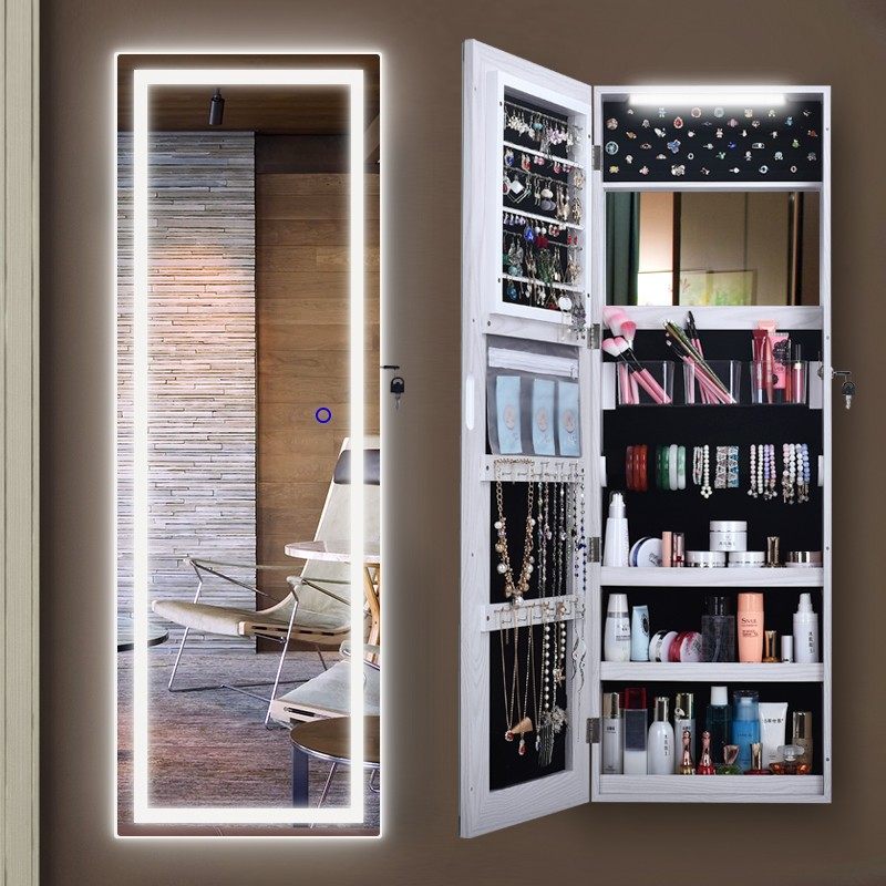 tủ gương trang điểm Nhà có đèn, gương đầy đủ, cửa treo tường, gương thay đồ, sản phẩm chăm sóc da trang sức nhiều bộ phận lưu trữ lưu trữ đa chức năng tủ gương treo tường tủ đựng trang sức có gương