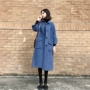 Áo khoác len màu xanh khói 2018 mùa đông mới dành cho nữ phiên bản Hàn Quốc của phần dài lỏng lẻo là loại áo khoác len mỏng áo khoác đẹp