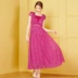 Đầm voan hoa thắt eo vợ rộng qua đầu gối váy dài hè mới Đài Loan nữ sói 3129P - Váy dài