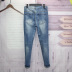 g nam 2019 xuân mới sản phẩm quần màu xanh nhạt quần nam lỗ quần jeans mỏng đầu gối dao cắt quần tăng trưởng nam - Quần jean quần đùi nam Quần jean