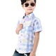 Trai áo sơ mi màu xanh trẻ em mùa hè ngắn tay áo bông cậu bé cậu bé lớn 3-8-10-12-15 tuổi Áo sơ mi
