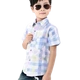 Trai áo sơ mi màu xanh trẻ em mùa hè ngắn tay áo bông cậu bé cậu bé lớn 3-8-10-12-15 tuổi Áo sơ mi