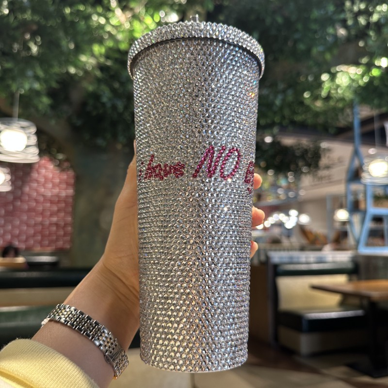 Letter custom straw cup shiny handmade stick drill cup 304 stainless steel straw cup coffee cup space cup