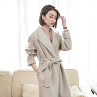 80% len 20% polyester đôi phải đối mặt với áo len nữ phần dài Hàn Quốc phiên bản của áo len mới mỏng áo khoác đẹp