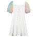 [Giá thấp giải phóng mặt bằng tại chỗ flash] cầu vồng phun tay áo cô gái trái tim một từ váy trắng tie cao eo váy mẫu đầm xòe tuổi trung niên A-Line Váy