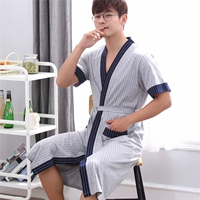 Áo ngủ nam cotton đồ ngủ mùa hè Nhật Bản kimono áo choàng tắm mùa hè bông áo choàng tắm thanh niên ngắn tay áo phần mỏng quần áo ngủ nam