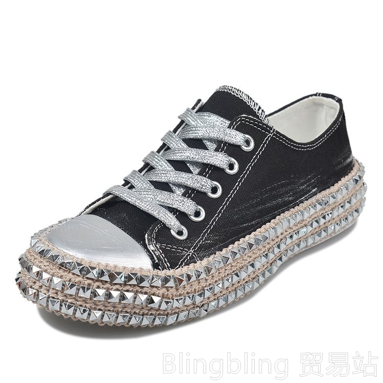 Black Low TopFashionSneakersWomenPlusSize43CanvascausalshoesGirl