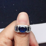 Сапфировое регулируемое кольцо с камнем подходит для мужчин и женщин, 3 карат, серебро 925 пробы