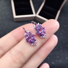 Серьги 日韩时尚个性新款轻奢高级感超闪巴西天然紫水晶耳坠女s925银镶嵌