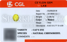 Ювелирные камни 已出|国际证书2.28克拉天然无处理蜜糖黄色金绿宝石猫眼石裸石