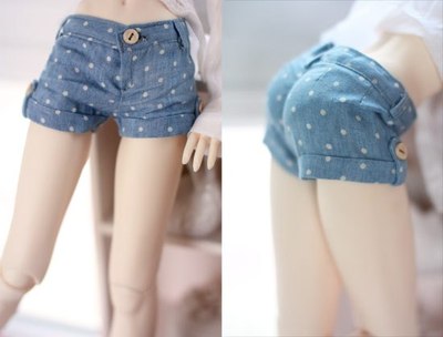 taobao agent SD16 Girl .bjd.sd Wave Retro Vintage Blue and White Dot Sexy shorts ~ //