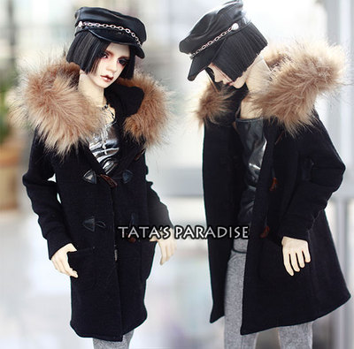 taobao agent 4 points and 3 points Uncle BJD.SD.DD baby clothes ☆ black big hair collar horn buckle long sweater casual jacket
