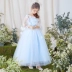 Lilan hoa thêu màu xanh nhạt cô gái công chúa váy hoa cô gái fluffy váy đầm trẻ em váy cưới mùa hè - Váy trẻ em