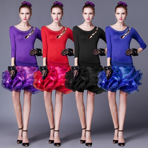 Лан Квай Фонг Латинский танцевальный костюм для женщин в взрослых летних новая производительность танцевальная одежда Середина рукава горячее бриллиантовое костяное платье