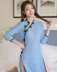 Siêu mỏng bảy- điểm tay áo nightdress khe cao sexy trong suốt váy hộp đêm cheongsam thấp cắt đêm ăn mặc váy ngủ đẹp Đêm đầm