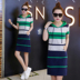 2018 mới mùa hè sọc giản dị trang phục phụ nữ váy mỏng thể thao sinh viên cotton trùm đầu tập thể dục váy chạy bộ thể thao nữ mùa đông Trang phục thể thao