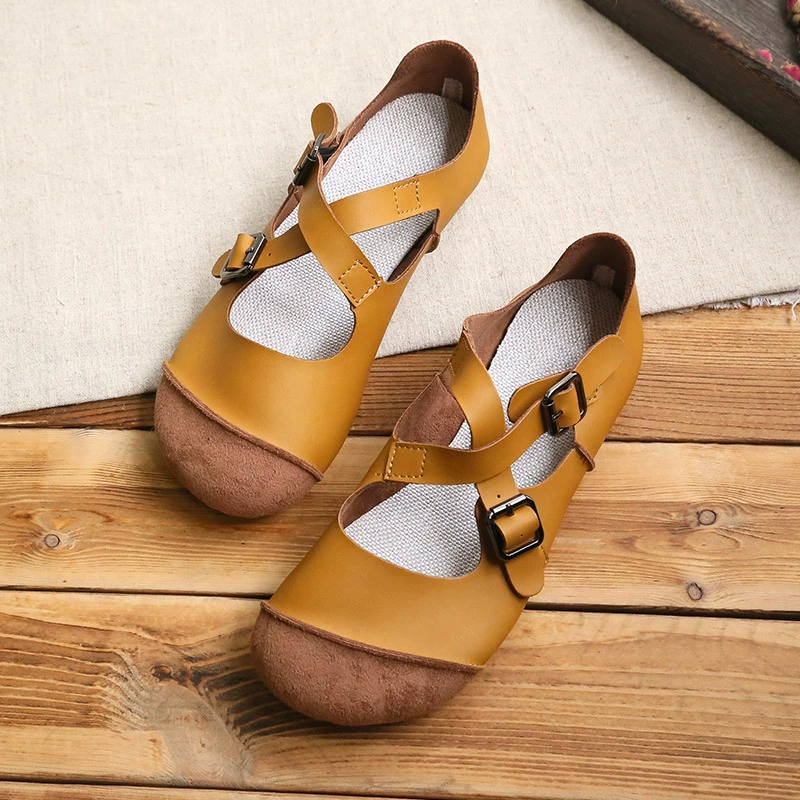 Mùa hè mới giày đơn miệng nông Harajuku loạt rừng mục vụ thắt lưng cổ điển khóa thắt lưng bình thường giày thấp giúp phù hợp với tất cả các đôi giày nữ - Giày cắt thấp