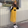 Thu đông 2018 phiên bản Hàn Quốc mới của chiếc váy nhung rộng trong phần dài thêu thêu dây đeo sang trọng retro chân váy xoè